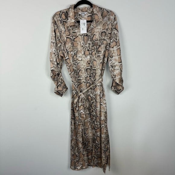 BB Dakota Python Print Shirt Dress Reptile Snakeskin Button Down Midi Dress Tan - Picture 1 of 8